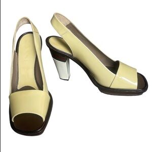 Marni Colorblock Yellow Patent Leather Slingback Peep Toe Size 36/US 6